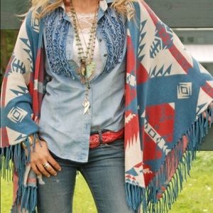 Tasha Polizzi Aztec fringe shawl / poncho
